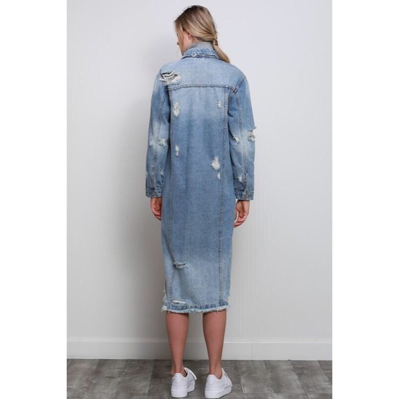 LAST ONE! Distressed Denim Trench Coat Plus Sizes Available! - Picture 3 of 8